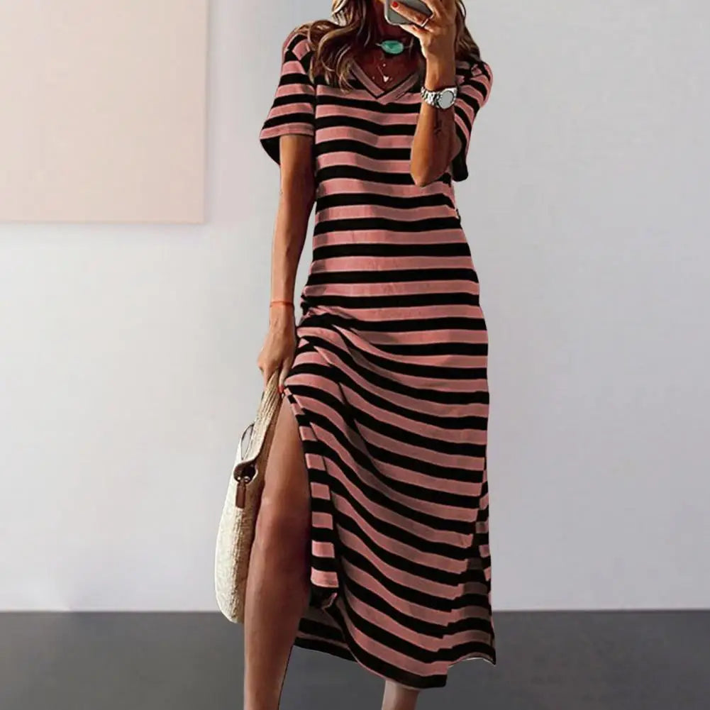Sommerkleid 2023 Damen Übergröße, Streifen, V-Ausschnitt NOOR08