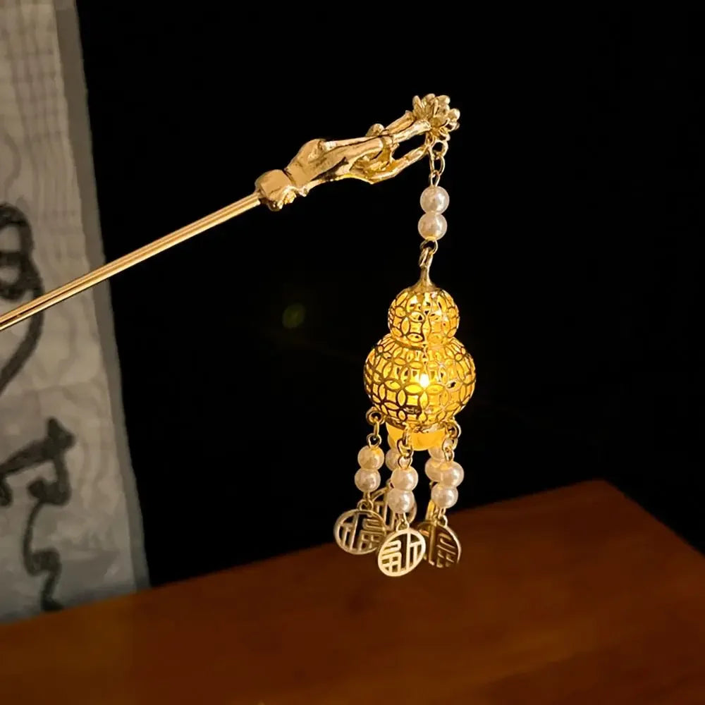 Chinesischer Haarstab, Leuchtende Lotuslaterne mit Quaste NOOR08