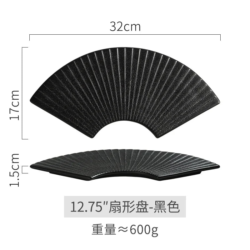 Japanisches Sushi-Teller-Set – Matte Keramik Fächerplatten (4 Stk) NOOR08