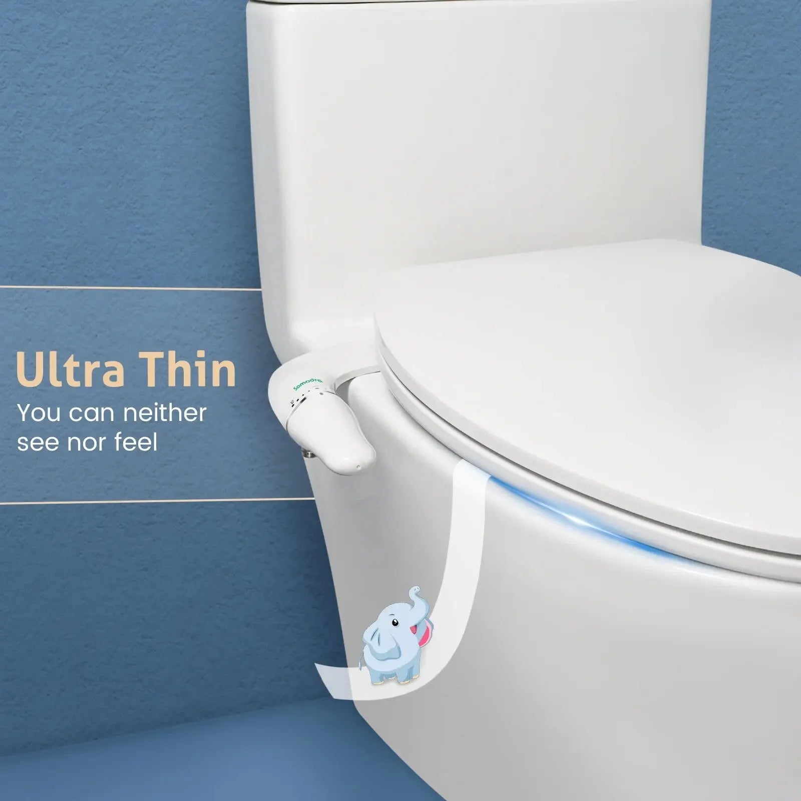 SAMODRA Ultra Slim Bidet-Aufsatz – Dual-Düse, Einstellbarer Wasserdruck, Nicht-elektrisch NOOR08