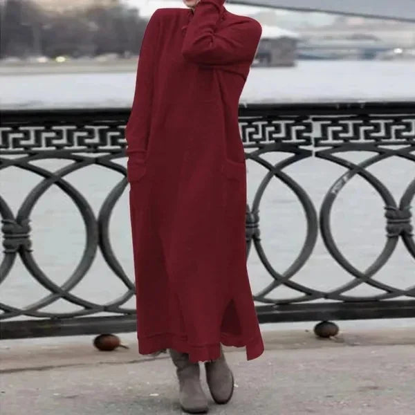 Langes Damen Maxi-Kleid für Herbst & Winter mit floraler Spitze NOOR08