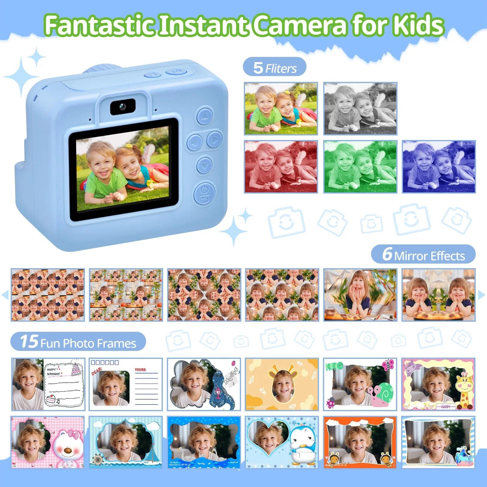 1080P Kinderkamera mit Sofortdruck | Für Fotos, Videos & Spiele NOOR08