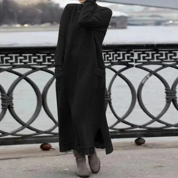 Langes Damen Maxi-Kleid für Herbst & Winter mit floraler Spitze NOOR08