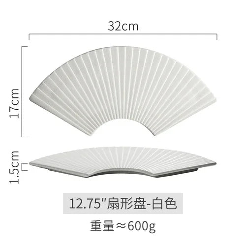 Japanisches Sushi-Teller-Set – Matte Keramik Fächerplatten (4 Stk) NOOR08