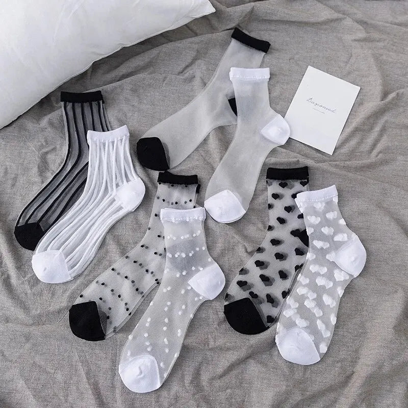 4 Paar neue Damen-Socken, transparente Tüll-Socken, ultra-dünn NOOR08