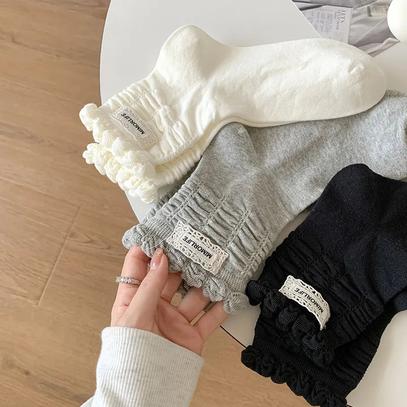 Damen Baumwollsocken Faltenrand Süß Koreanischer Stil NOOR08