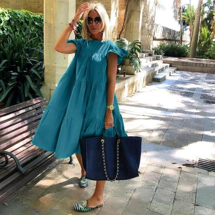 Elegantes Damen-Sommerkleid mit Rüschen, Strandkleid, Vintage-Stil NOOR08