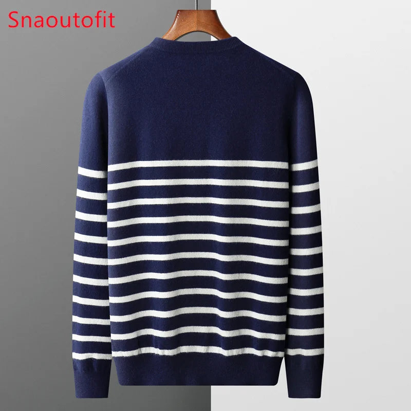 Herren-Pullover, 100% reine Wolle, Streifen, lockere Passform NOOR08