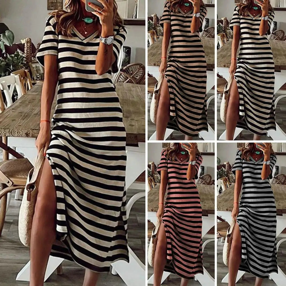 Sommerkleid 2023 Damen Übergröße, Streifen, V-Ausschnitt NOOR08