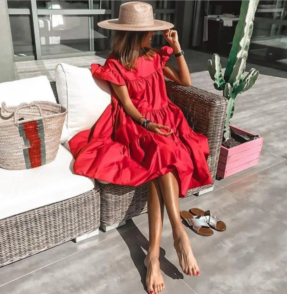 Elegantes Damen-Sommerkleid mit Rüschen, Strandkleid, Vintage-Stil NOOR08