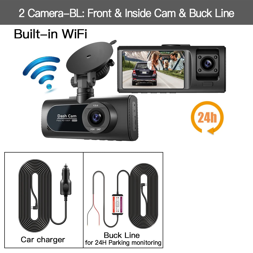 3-Kanal Dashcam Full HD 1080P | Mit Front-, Innen- & Heckkamera NOOR08