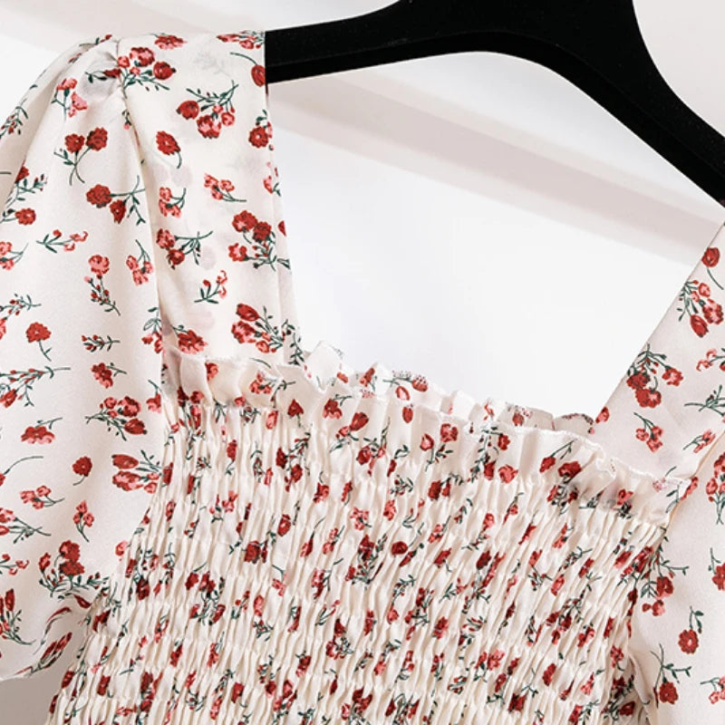Sommer/Herbst Midi-Kleid mit Blumenprint und elastischer Taille NOOR08