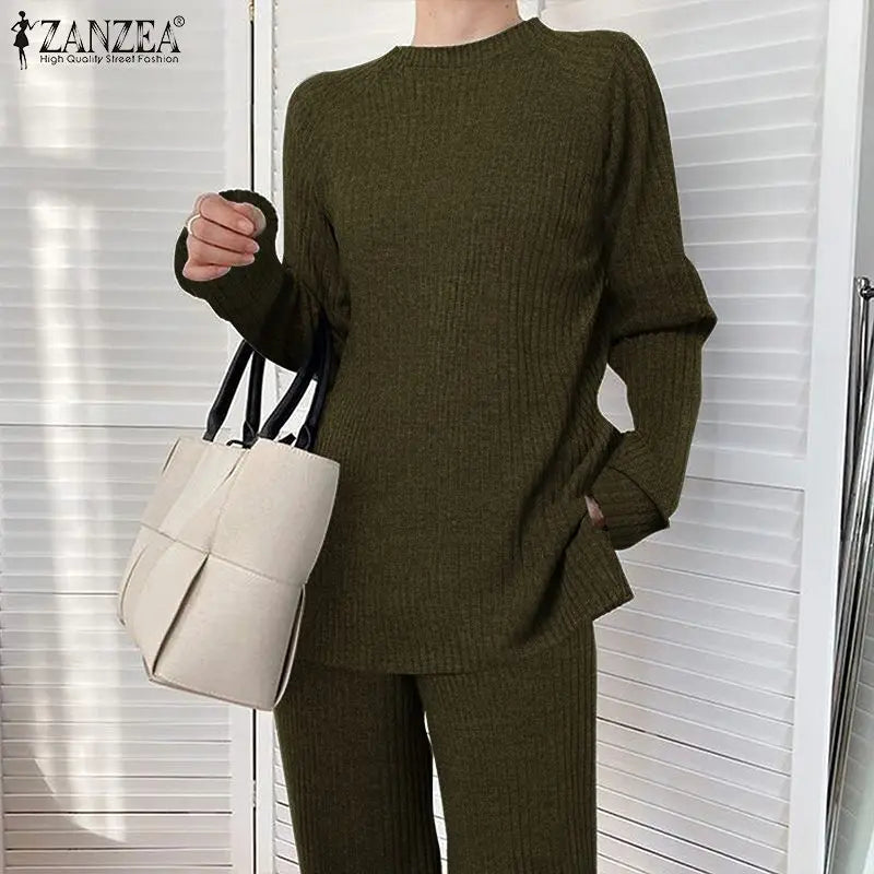 ZANZEA-Freizeitanzug, 2-teilig, Strick, locker, Damen-Anzug NOOR08