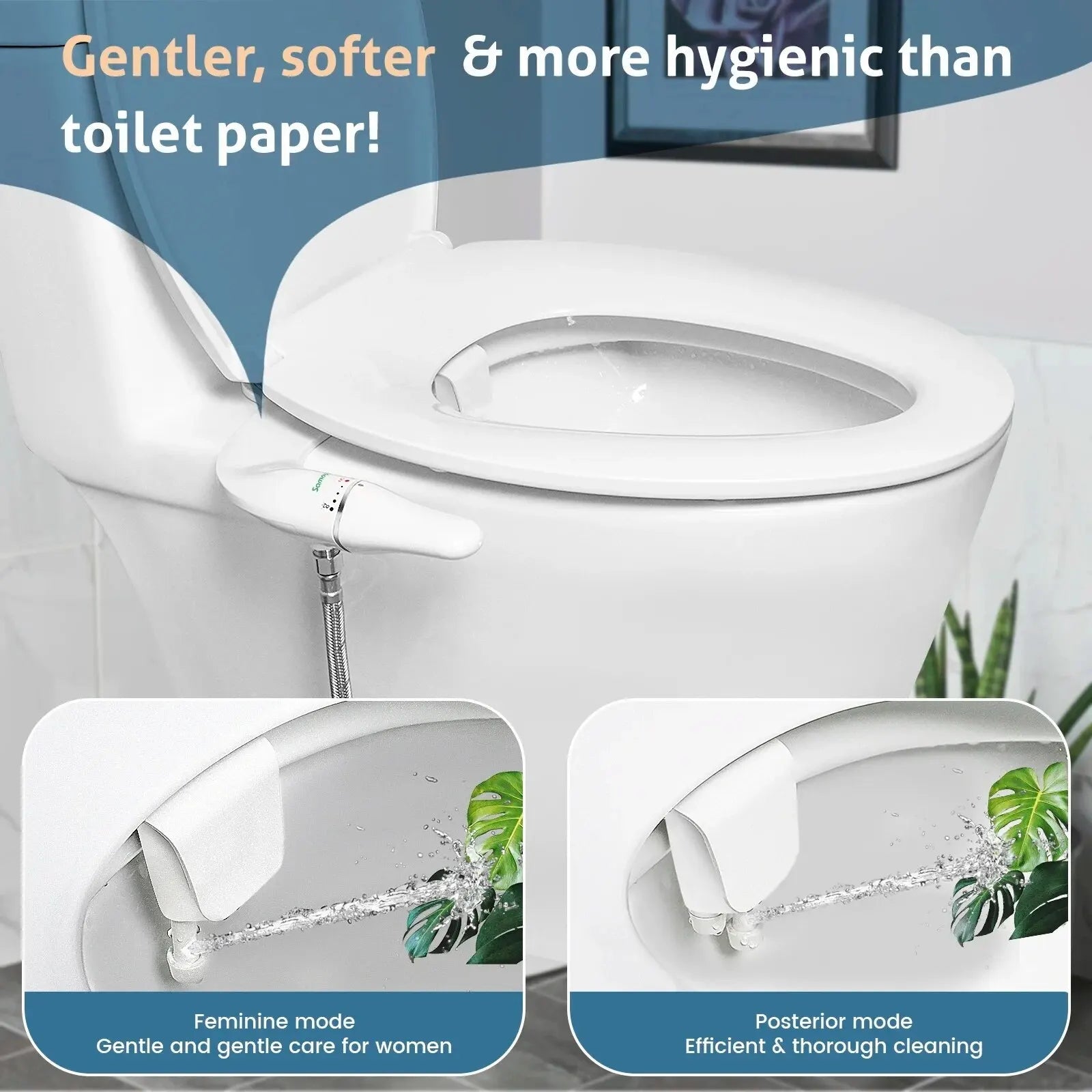 SAMODRA Ultra Slim Bidet-Aufsatz – Dual-Düse, Einstellbarer Wasserdruck, Nicht-elektrisch NOOR08