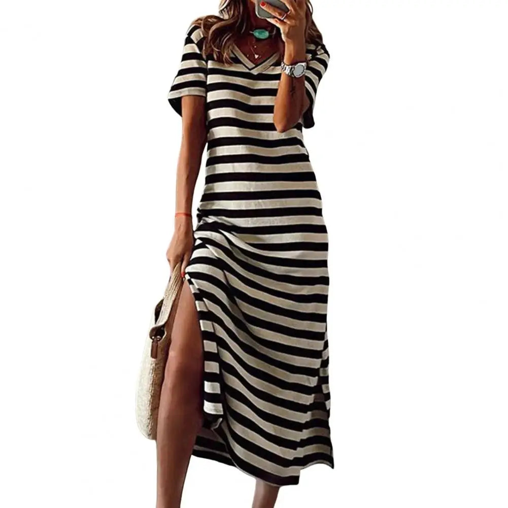 Sommerkleid 2023 Damen Übergröße, Streifen, V-Ausschnitt NOOR08