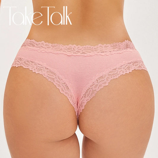Sexy Damen-Panties aus Baumwolle mit Spitze. Niedrige Taille, einfarbig und im brasilianischen Stil. Hohe Elastizität, atmungsaktiv und perfekt für Lingerie.

