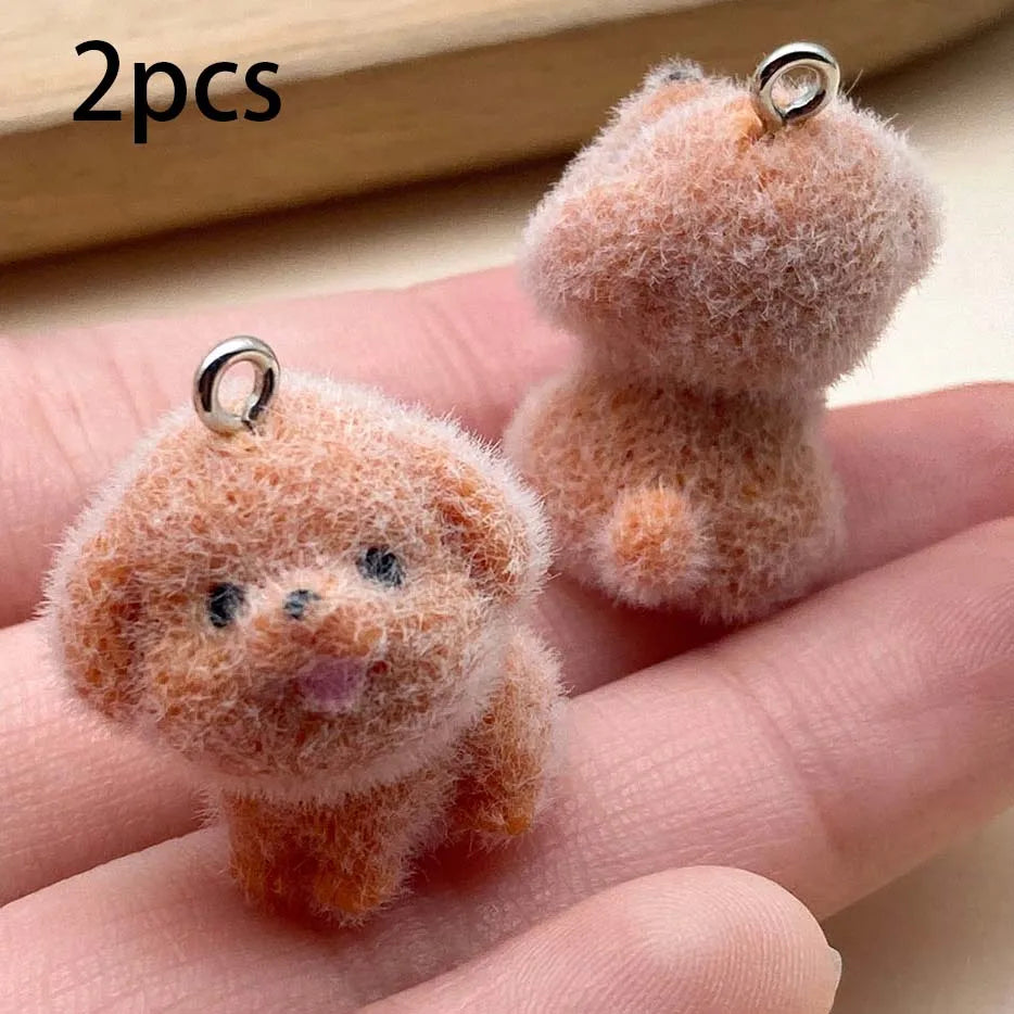 Mix 2/5 Stück Harz Beflockung Hund Anhänger DIY Schmuck NOOR08
