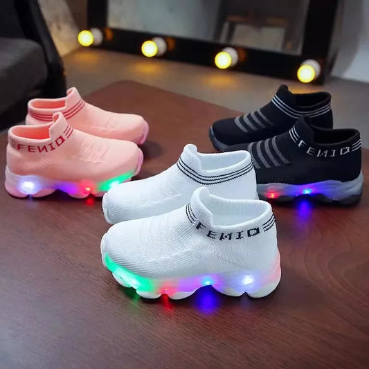LED Light-Up Kids Sneakers - High-Top Slip-On Shoes for Boys & Girls