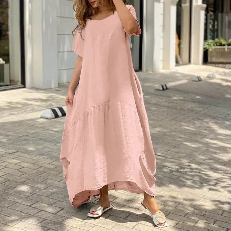 Langes weißes Baumwollkleid für Damen, lässiges Sommer-Oversize NOOR08