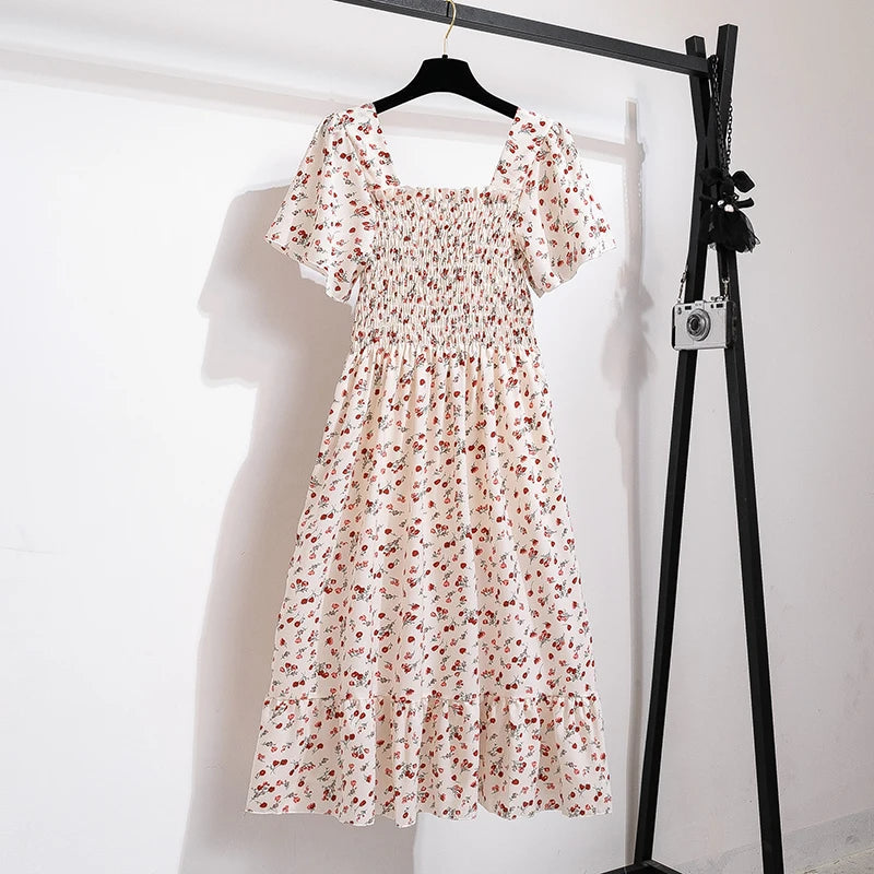 Sommer/Herbst Midi-Kleid mit Blumenprint und elastischer Taille NOOR08