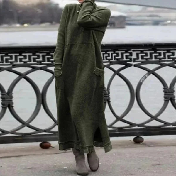 Langes Damen Maxi-Kleid für Herbst & Winter mit floraler Spitze NOOR08