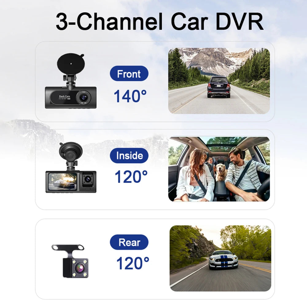 3-Kanal Dashcam Full HD 1080P | Mit Front-, Innen- & Heckkamera NOOR08