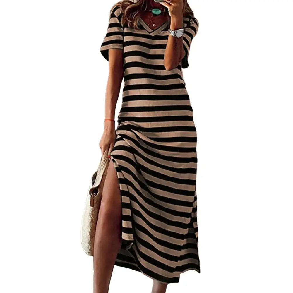 Sommerkleid 2023 Damen Übergröße, Streifen, V-Ausschnitt NOOR08