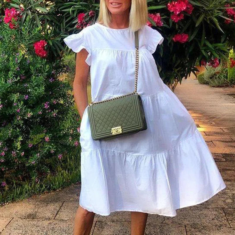 Elegantes Damen-Sommerkleid mit Rüschen, Strandkleid, Vintage-Stil NOOR08