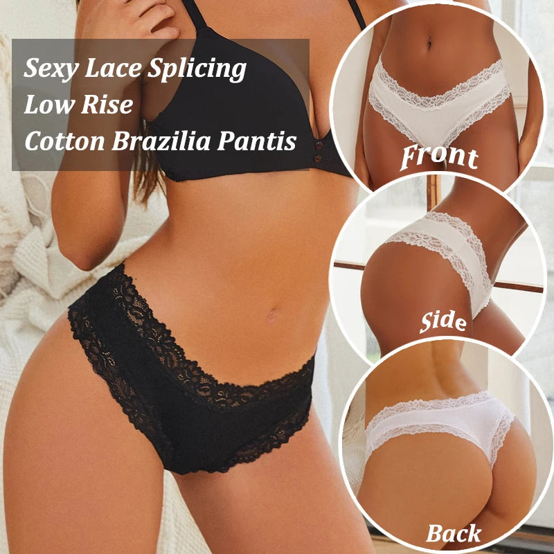 Damen-Panties, Spitze, Baumwolle, Low-Rise, Brasilianischer Stil NOOR08