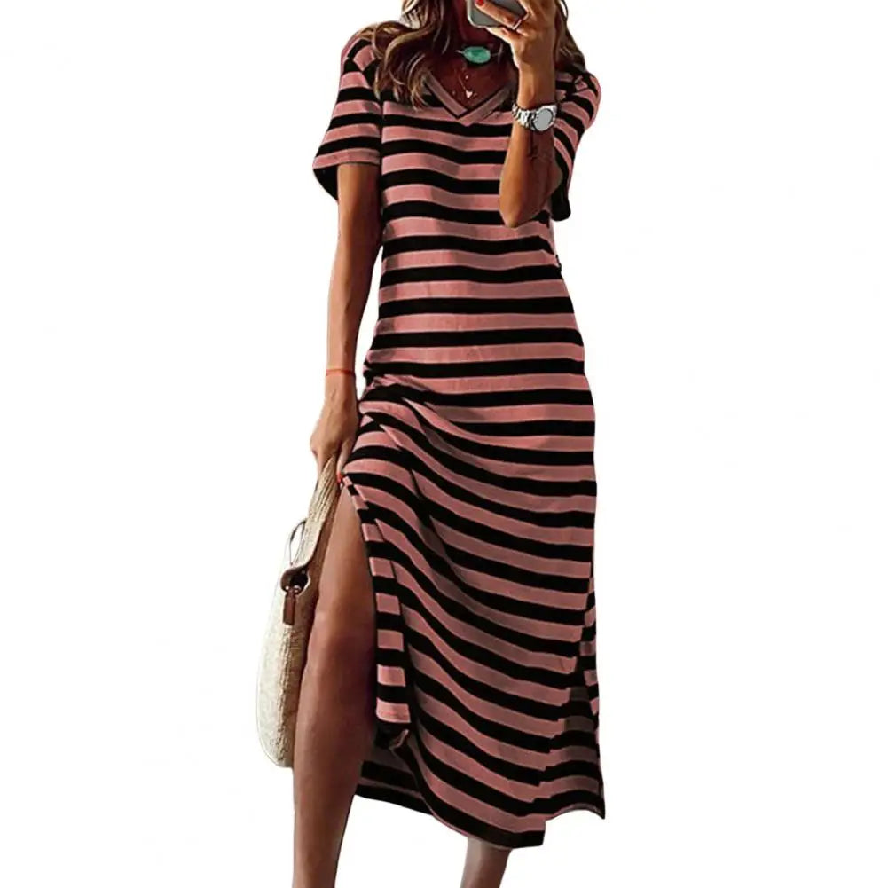 Sommerkleid 2023 Damen Übergröße, Streifen, V-Ausschnitt NOOR08