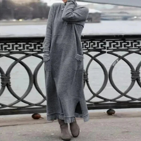 Langes Damen Maxi-Kleid für Herbst & Winter mit floraler Spitze NOOR08