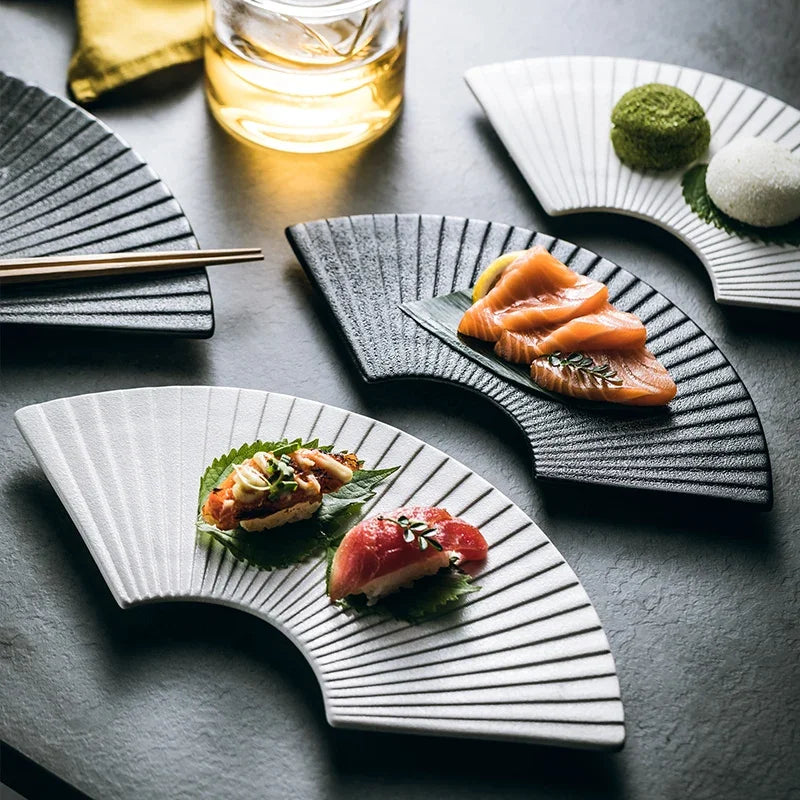 Japanisches Sushi-Teller-Set – Keramik Matt Fächerplatte | Essgeschirr für Küche & Bar