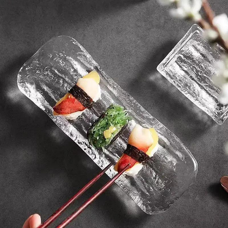 Japanische Glas-Sashimi-Platte – "Eisfluss" Sushi-Teller für Zuhause & Restaurant NOOR08