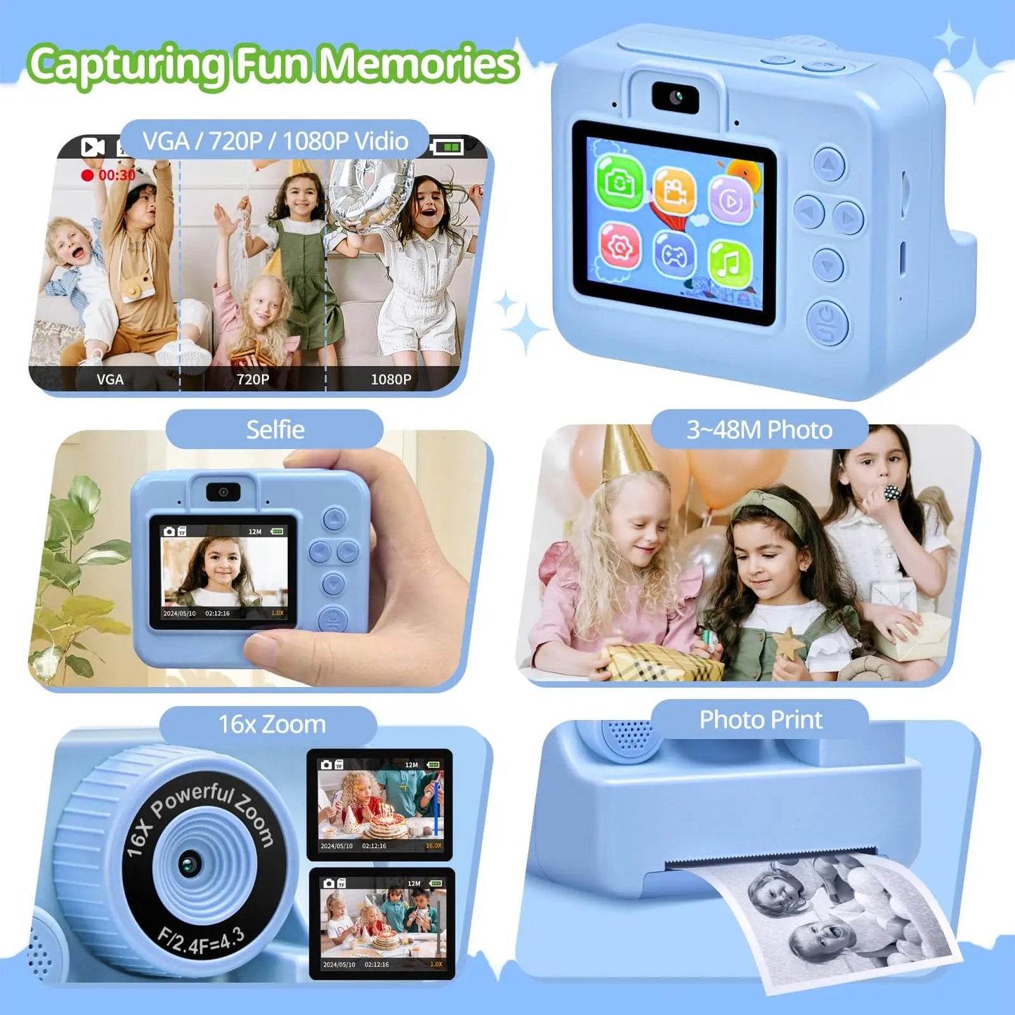 1080P Kinderkamera mit Sofortdruck | Für Fotos, Videos & Spiele NOOR08