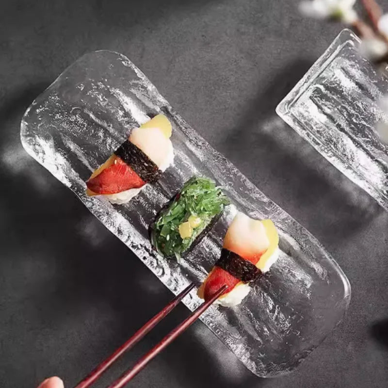 Japanische Glas-Sashimi-Platte – "Eisfluss" Sushi-Teller für Zuhause & Restaurant NOOR08