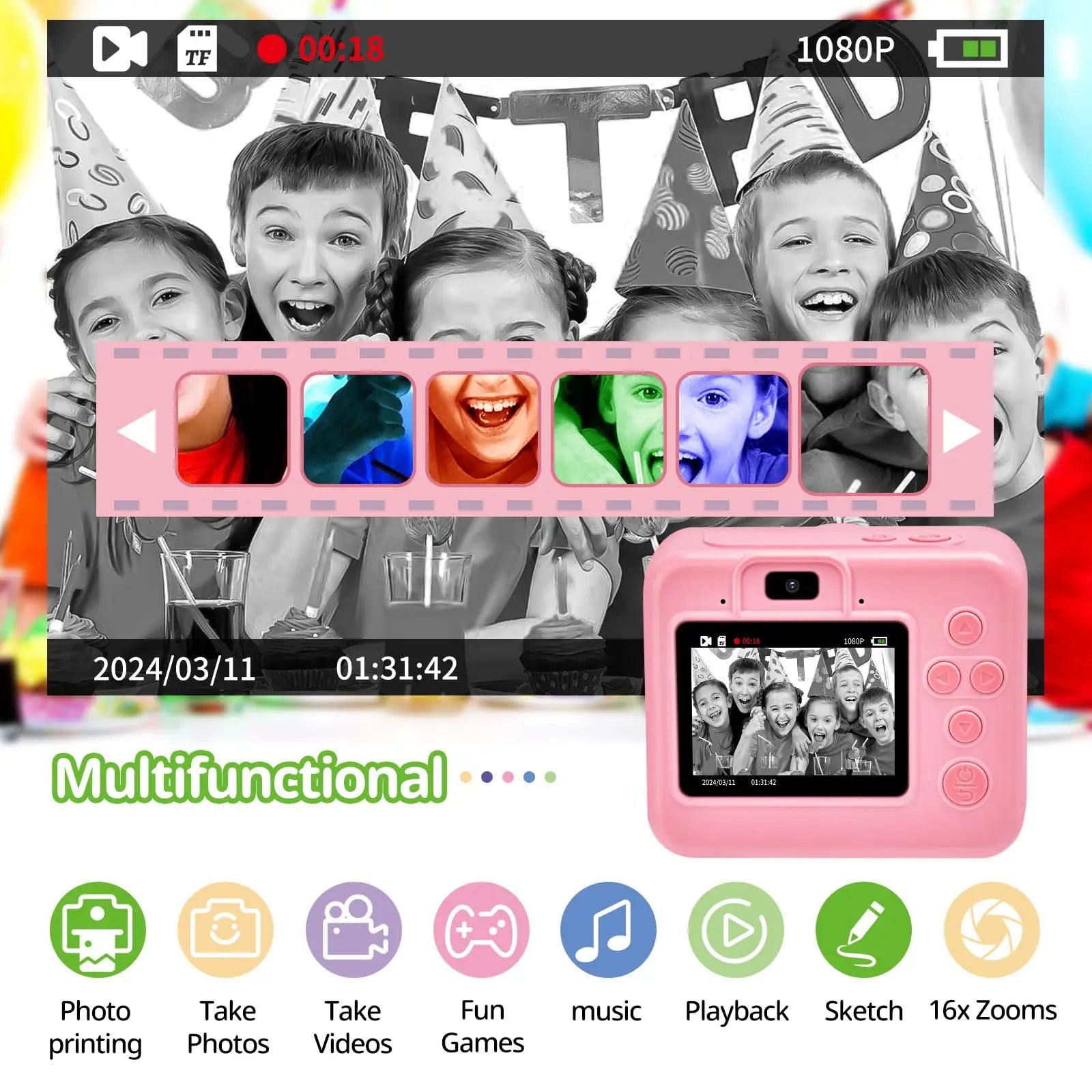 1080P Kinderkamera mit Sofortdruck | Für Fotos, Videos & Spiele NOOR08
