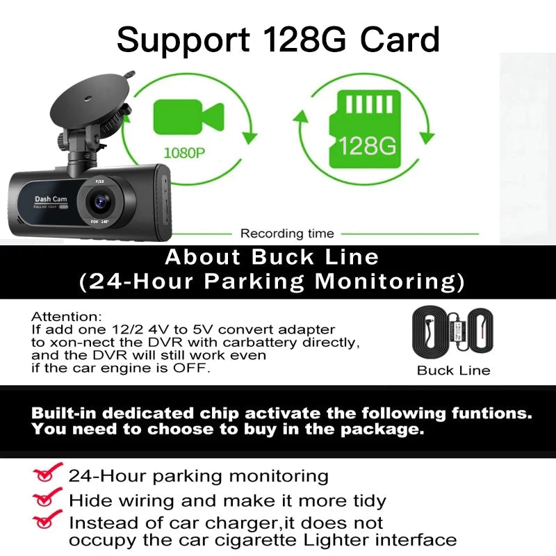 3-Kanal Dashcam Full HD 1080P | Mit Front-, Innen- & Heckkamera NOOR08