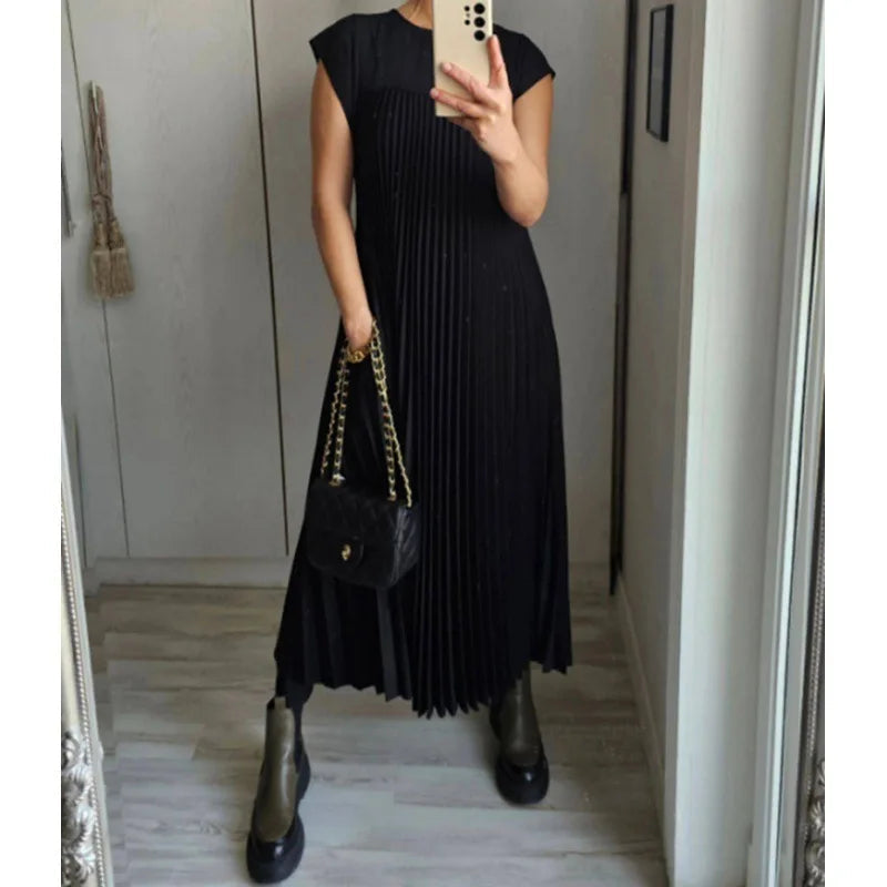 Elegantes O-Ausschnitt Sommer-Maxikleid, kurze Ärmel, lässig NOOR08