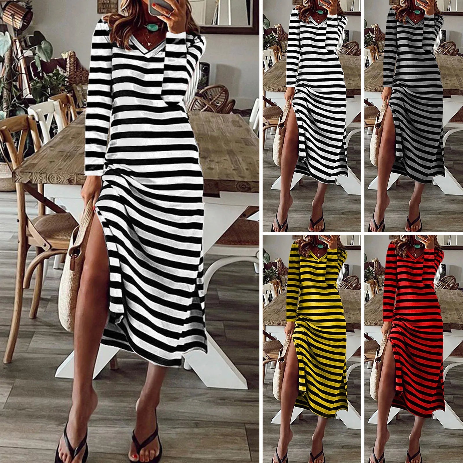 Sommerkleid 2023 Damen Übergröße, Streifen, V-Ausschnitt NOOR08
