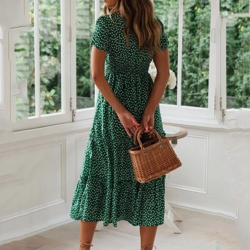 Sommerliches Boho Chiffon-Kleid mit Blumenprint und eckigem Kragen NOOR08