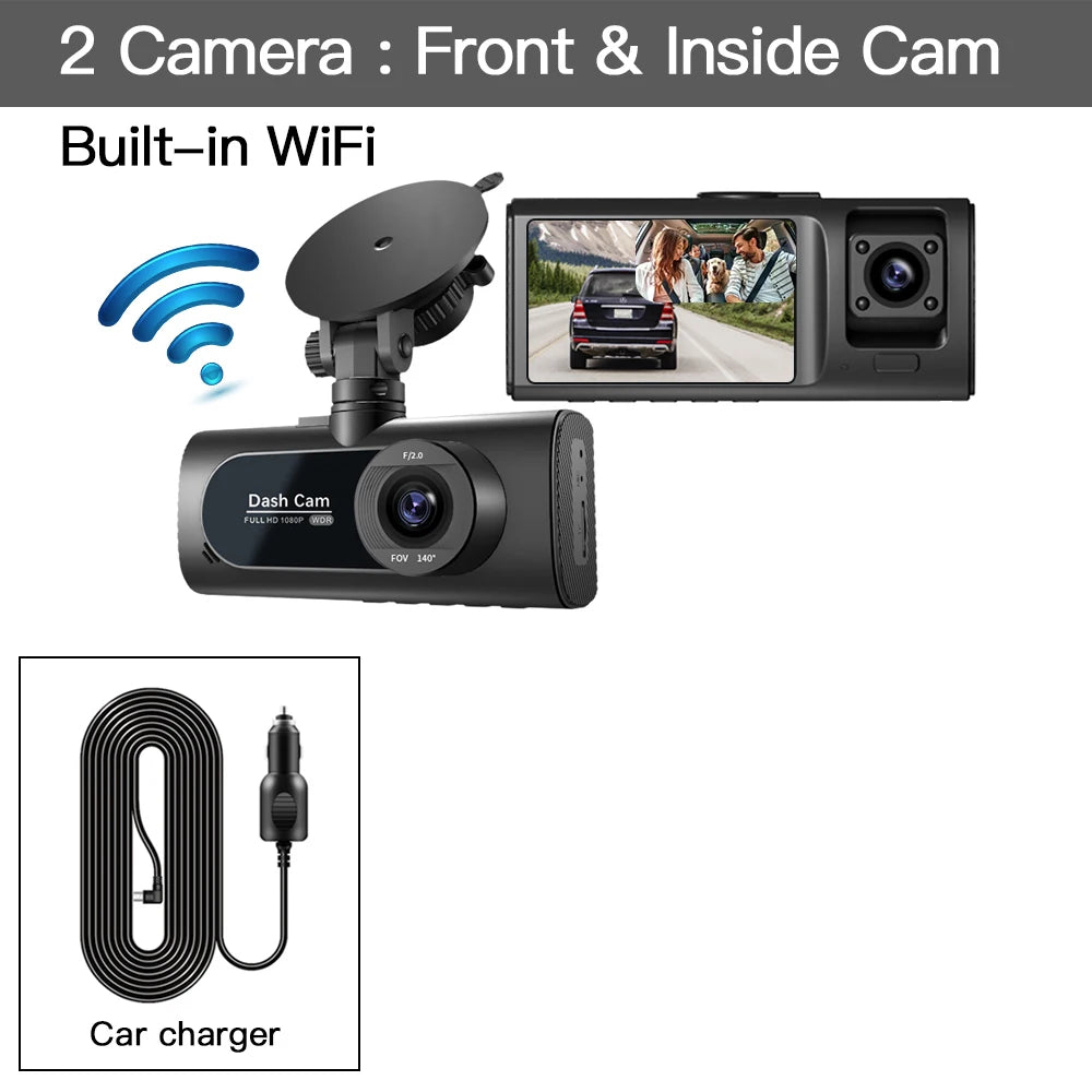 3-Kanal Dashcam Full HD 1080P | Mit Front-, Innen- & Heckkamera NOOR08