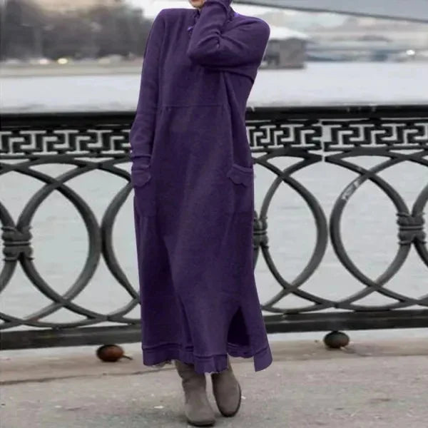 Langes Damen Maxi-Kleid für Herbst & Winter mit floraler Spitze NOOR08