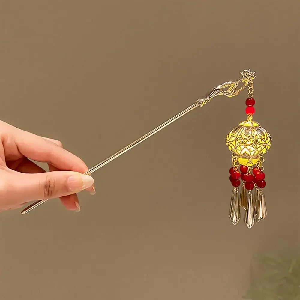 Chinesischer Haarstab, Leuchtende Lotuslaterne mit Quaste NOOR08