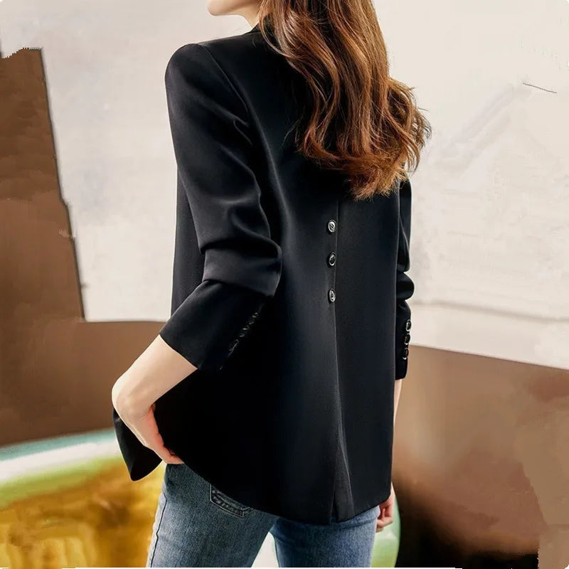 Damen-Blazer, Khaki/Schwarz, Ein-Knopf-Verschluss, Business NOOR08