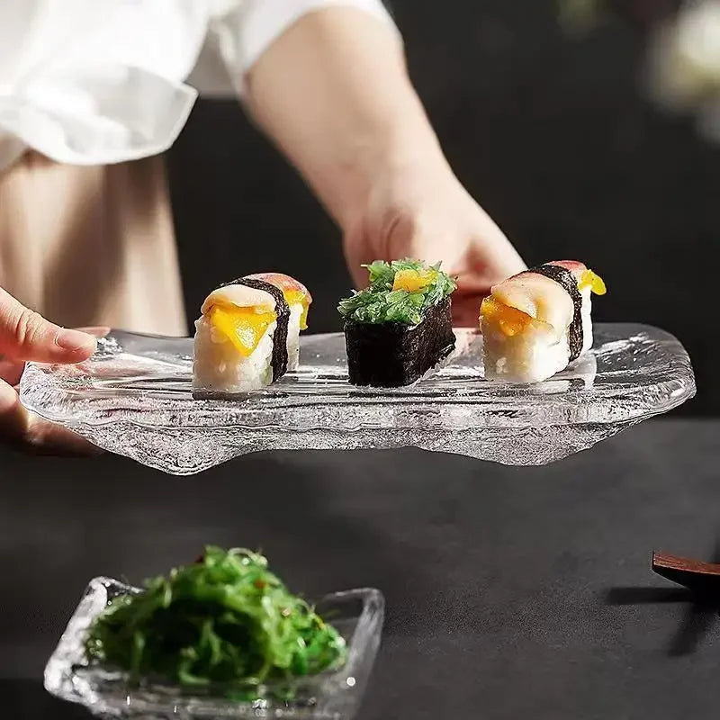 Japanische Glas-Sashimi-Platte – "Eisfluss" Sushi-Teller | Edles Geschirr für Restaurant, Bar & Zuhause