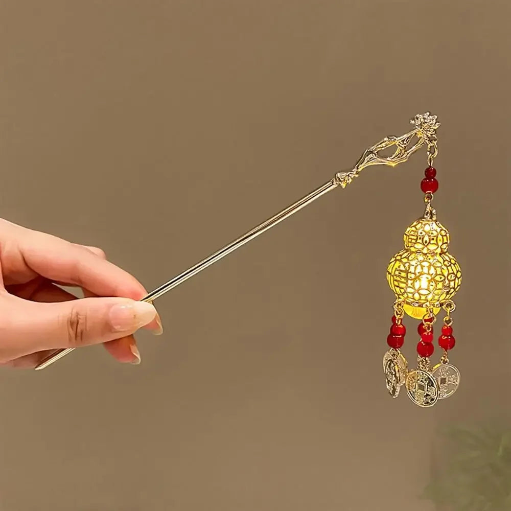Chinesischer Haarstab, Leuchtende Lotuslaterne mit Quaste NOOR08