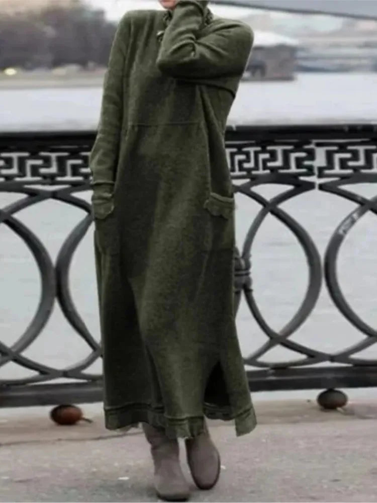 Langes Damen Maxi-Kleid für Herbst & Winter mit floraler Spitze NOOR08