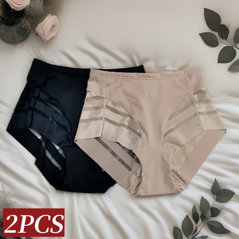 2er-Set: Eis-Seiden-Slips für Damen. Hohe Taille, Bauchkontrolle und elastisches Material. Bequeme, sexy Dessous, die formen und sich anpassen.

