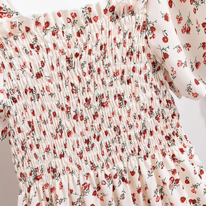 Sommer/Herbst Midi-Kleid mit Blumenprint und elastischer Taille NOOR08