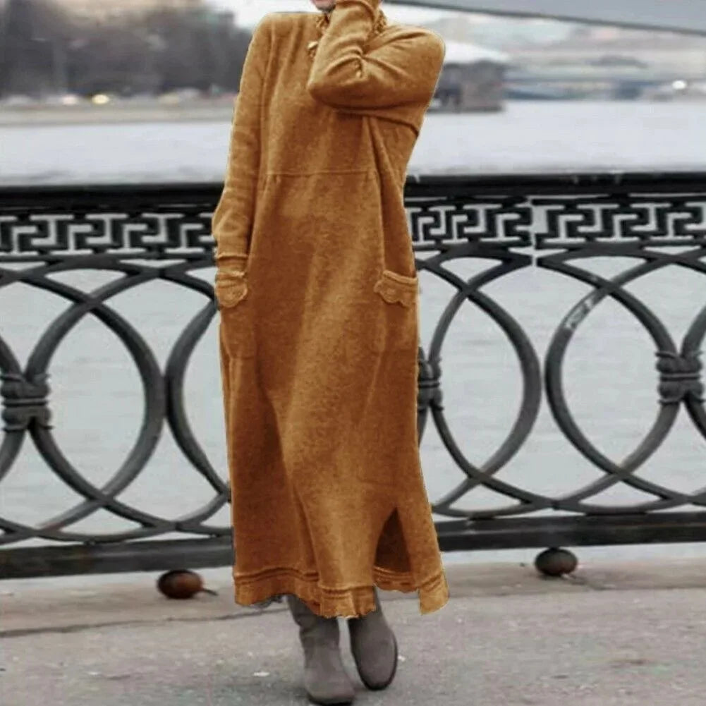 Langes Damen Maxi-Kleid für Herbst & Winter mit floraler Spitze NOOR08